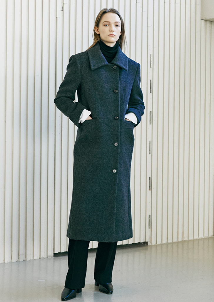 Merino Wool Button Down Coat - Charcoal