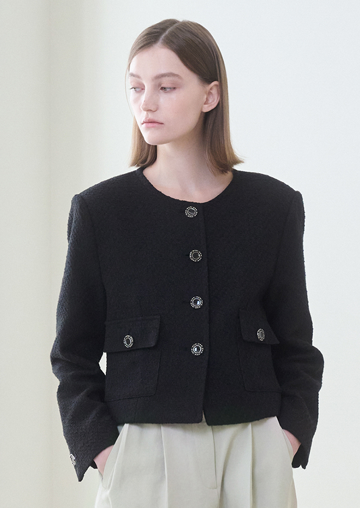 [4차 Re-Stock] Tweed Crop Jacket - Black
