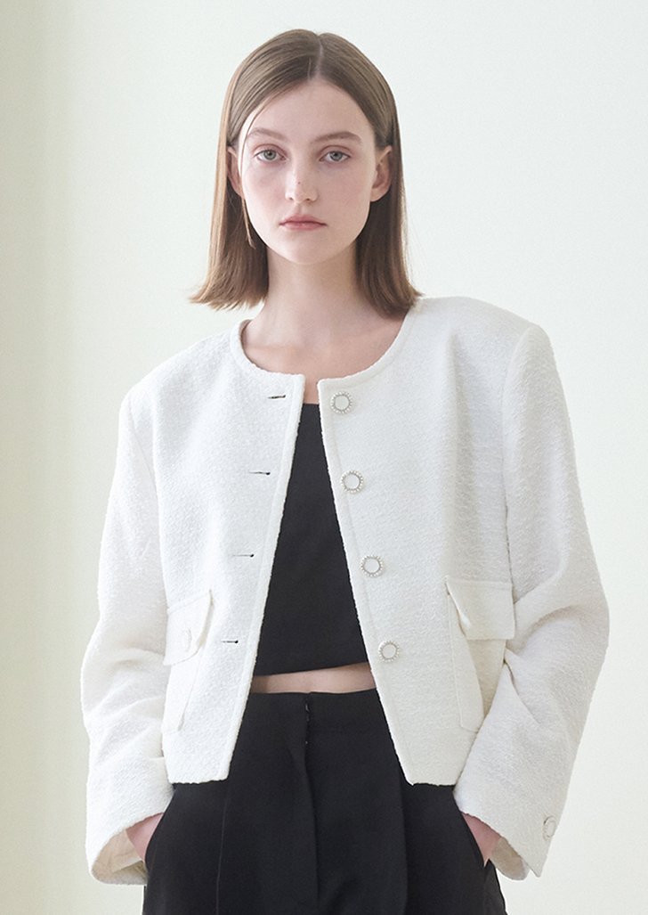 [2차 Re-Stock]  Tweed Crop Jacket - White