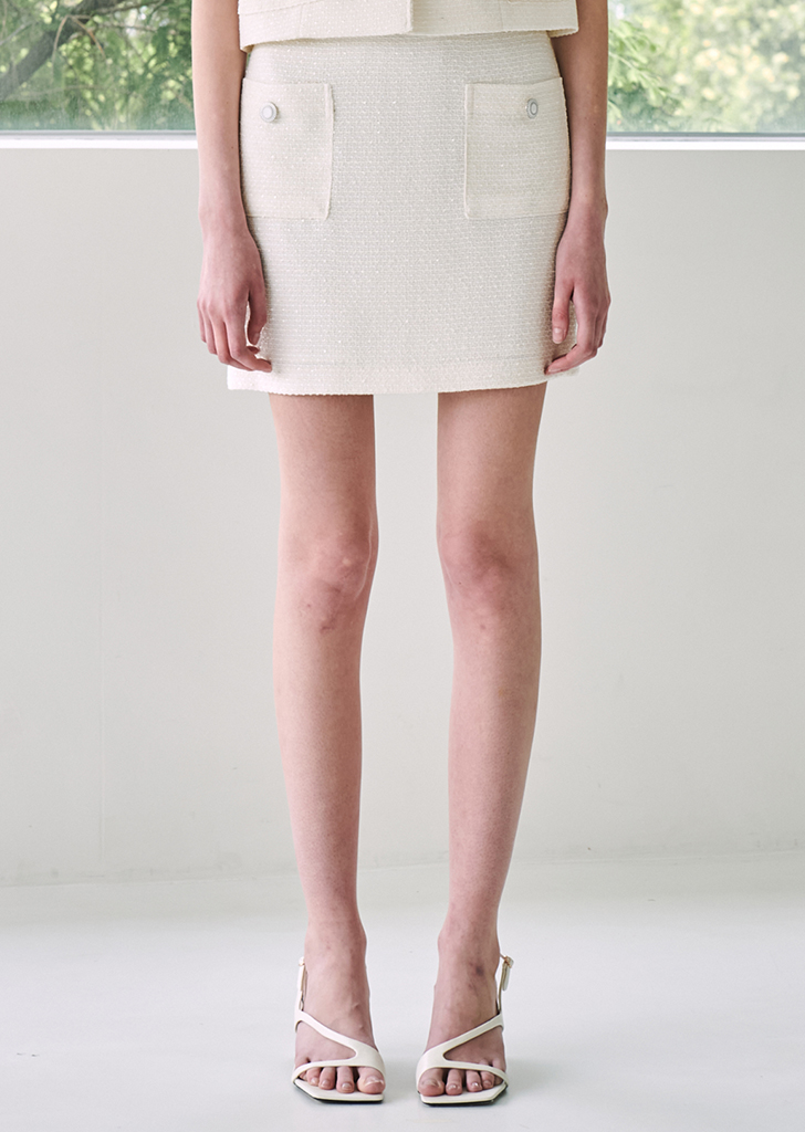 Tweed Pocket Mini Skirt - Ivory